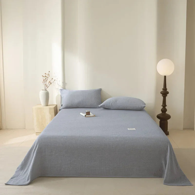 Pure Cotton Double-Layer Solid Bedsheet 1 Pcs High-Quality Cozy Breathable Flat Sheet Super Soft Bed Linen for All Seasons