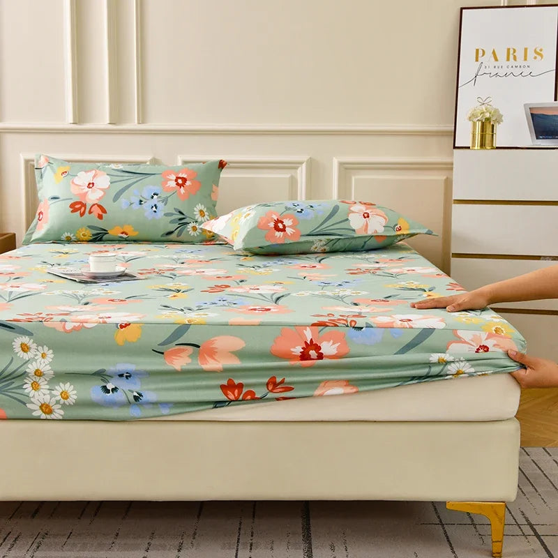 Fitted Sheet Set Floral Style Bed Cover Pillowcase постельное бельё Home Elastic Bedsheet Skin-friendly Bed Linen