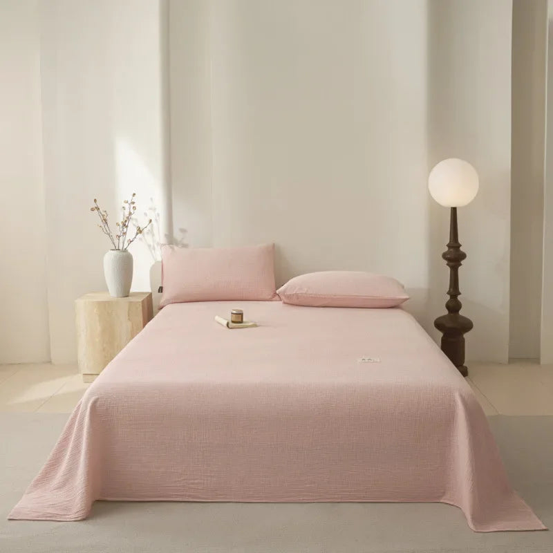 Pure Cotton Double-Layer Solid Bedsheet 1 Pcs High-Quality Cozy Breathable Flat Sheet Super Soft Bed Linen for All Seasons
