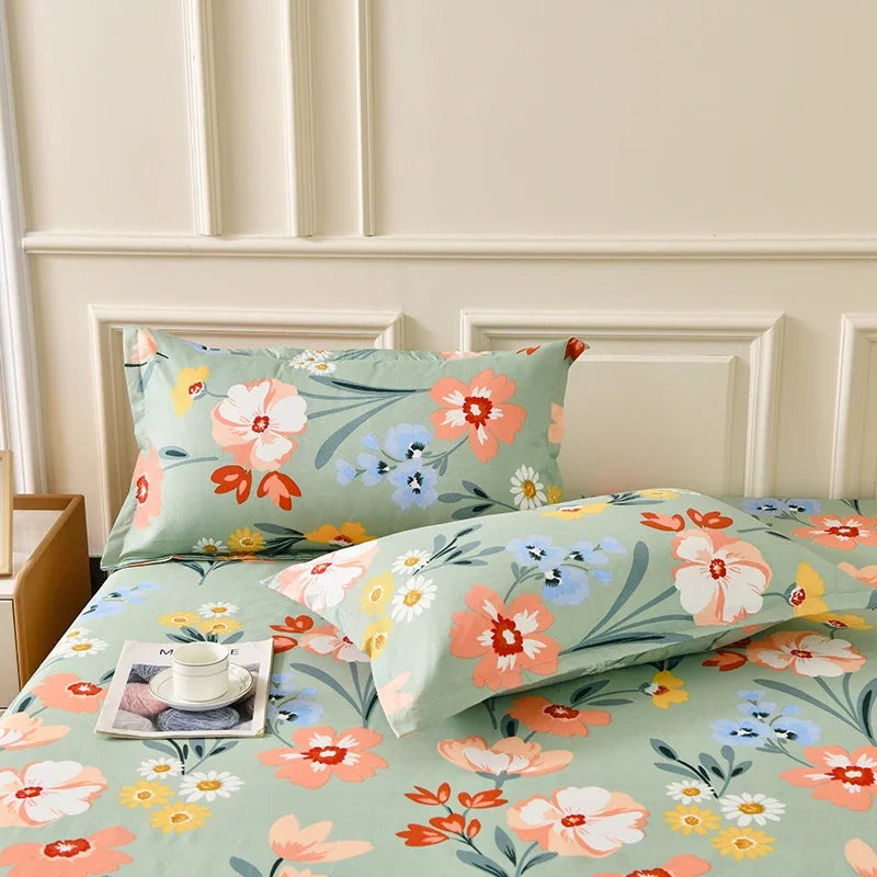 Fitted Sheet Set Floral Style Bed Cover Pillowcase постельное бельё Home Elastic Bedsheet Skin-friendly Bed Linen