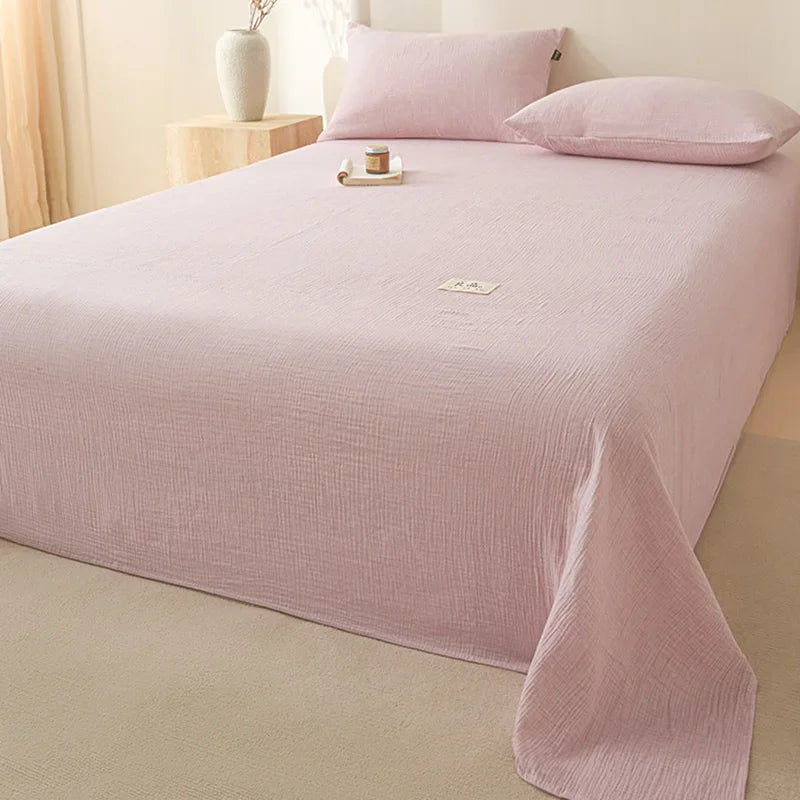 Pure Cotton Double-Layer Solid Bedsheet 1 Pcs High-Quality Cozy Breathable Flat Sheet Super Soft Bed Linen for All Seasons