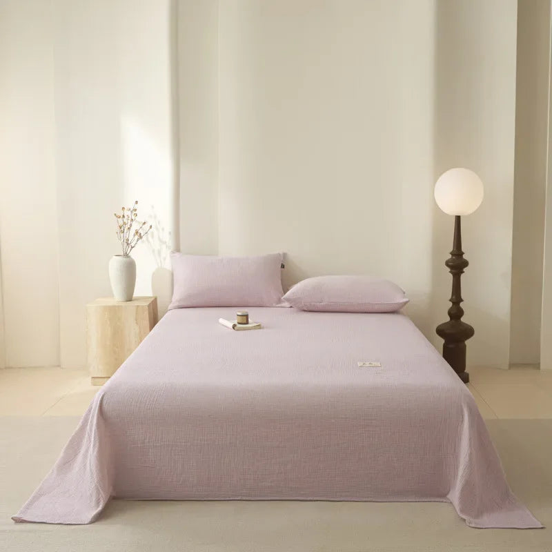 Pure Cotton Double-Layer Solid Bedsheet 1 Pcs High-Quality Cozy Breathable Flat Sheet Super Soft Bed Linen for All Seasons