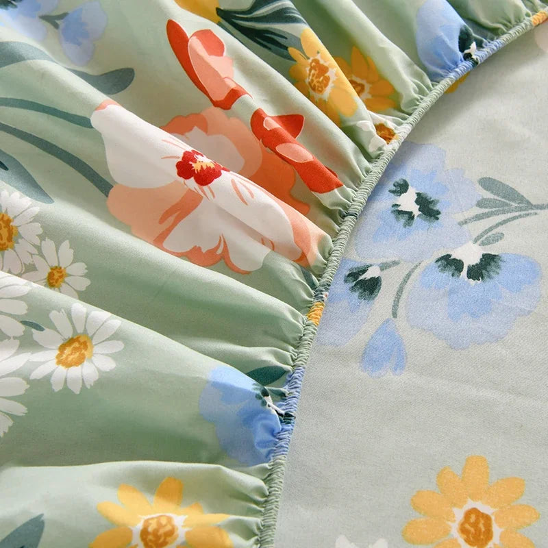 Fitted Sheet Set Floral Style Bed Cover Pillowcase постельное бельё  Home Elastic Bedsheet Skin-friendly Bed Linen