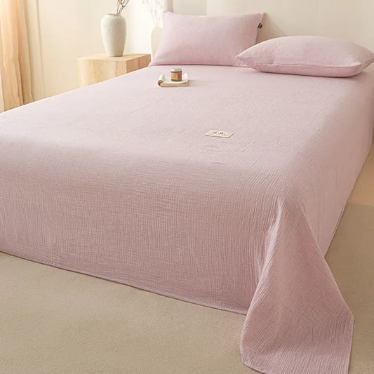 Pure Cotton Double-Layer Solid Bedsheet 1 Pcs High-Quality Cozy Breathable Flat Sheet Super Soft Bed Linen for All Seasons