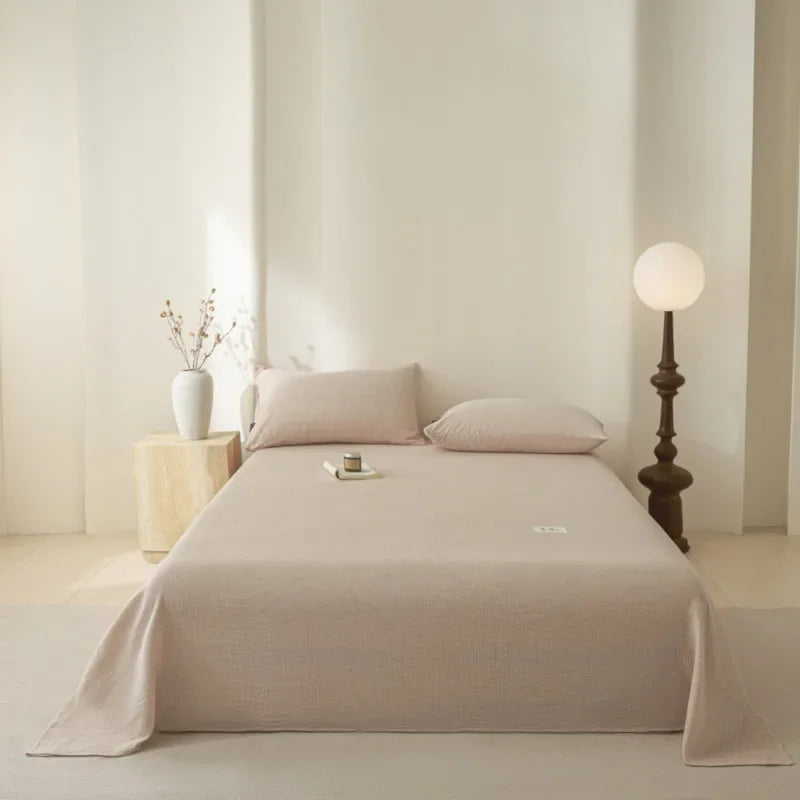Pure Cotton Double-Layer Solid Bedsheet 1 Pcs High-Quality Cozy Breathable Flat Sheet Super Soft Bed Linen for All Seasons